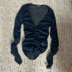Intimately free people black sheer long sleeve ruched blouse
